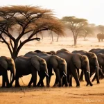 Home 10 짐바브웨 기후와 계절별 여행 추천 - **Dry Season Safari at a Waterhole in Hwange National Park**
A wide-angle, golden-hour photograp...