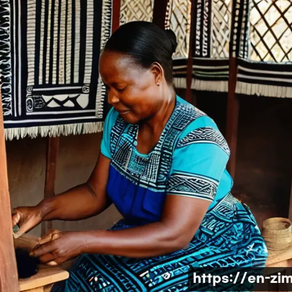 짐바브웨에서 전통 직물 구입하기 - **Prompt:** A highly detailed and realistic photograph of a Zimbabwean female artisan, in her late 4...