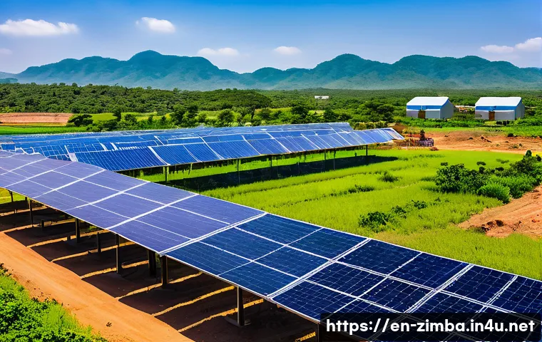 짐바브웨와 한국의 외교 관계 - A vibrant scene of a collaborative solar power plant project in rural Zimbabwe, featuring South Kore...