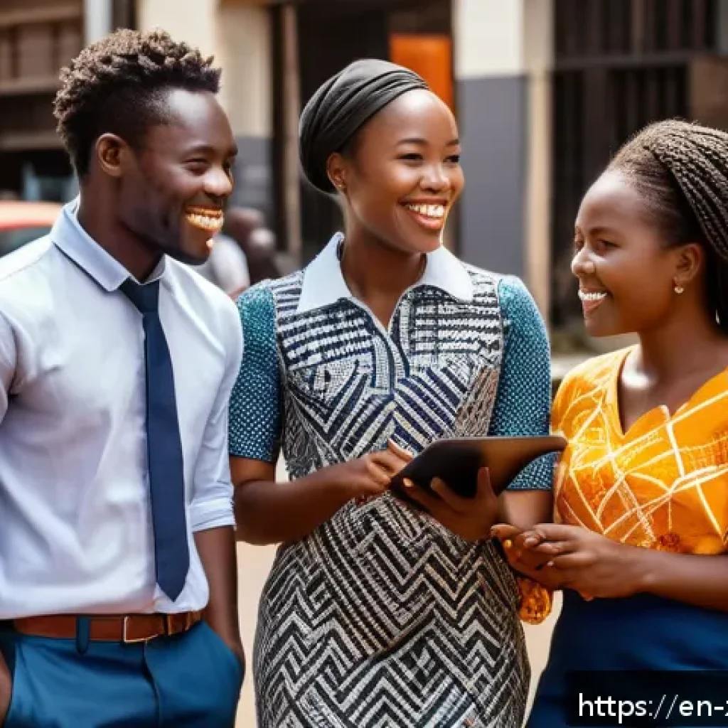 짐바브웨 영어 사용률 - A vibrant urban street scene in Harare, Zimbabwe, showcasing a diverse group of young professionals ...