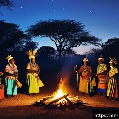 짐바브웨의 전통 신앙과 의식 - A vibrant nighttime bira ceremony in rural Zimbabwe, featuring a diverse group of community members ...